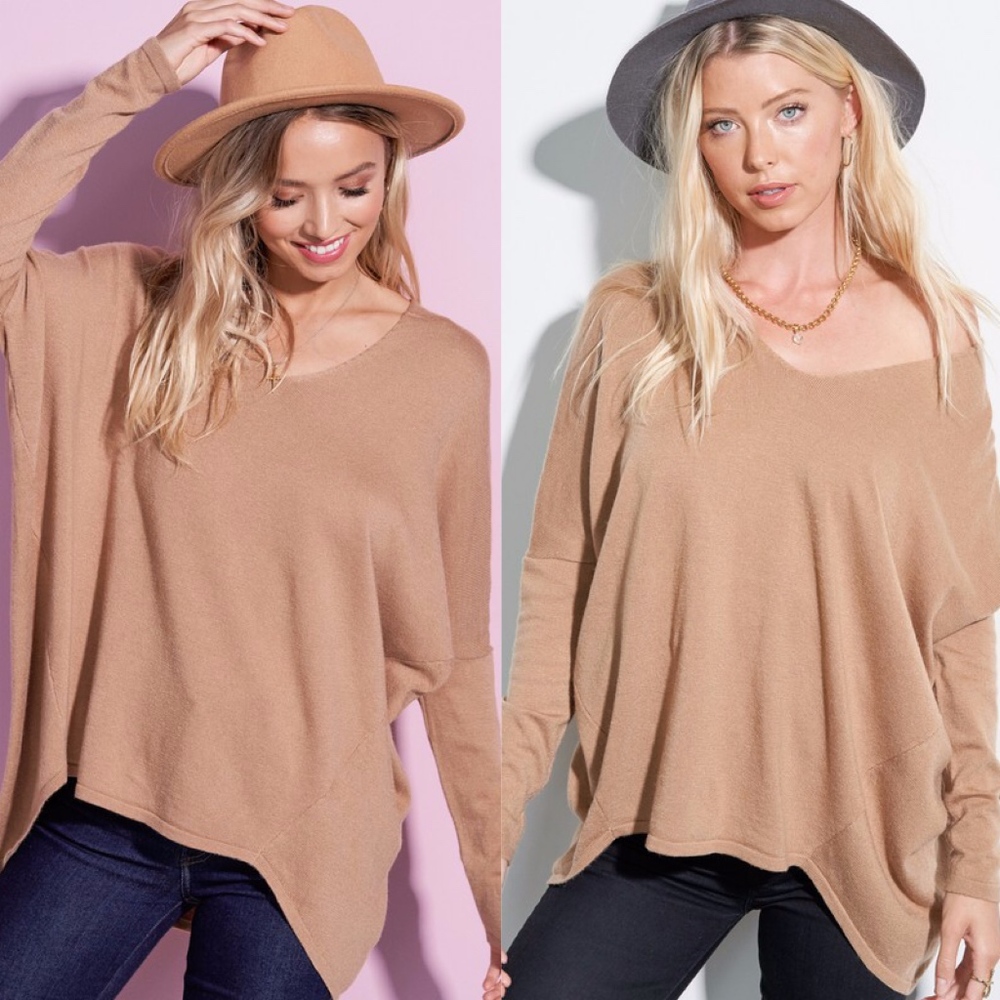 #38 Cozy V neck Oversized Slouchy Sweater Top - Picture 1 of 3